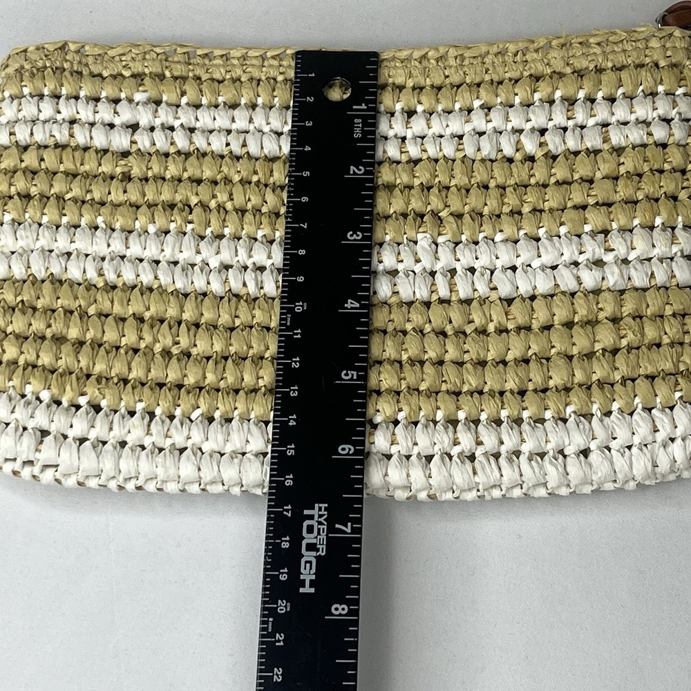 GAP Straw Clutch Bag Woven Zip Pouch Beige White Summer Beach Boho Women - Picture 12 of 15